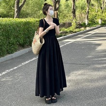 黑色连衣裙子女2024新款夏季法式赫本风小黑裙气质修身垂坠感长裙