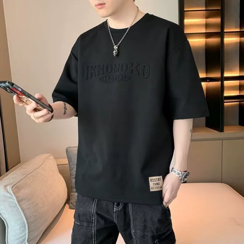 Американская новая мужская футболка с коротким рукавом мужская летняя тенденция свободная большая футболка с полурукавом стальной печатью мужской топ