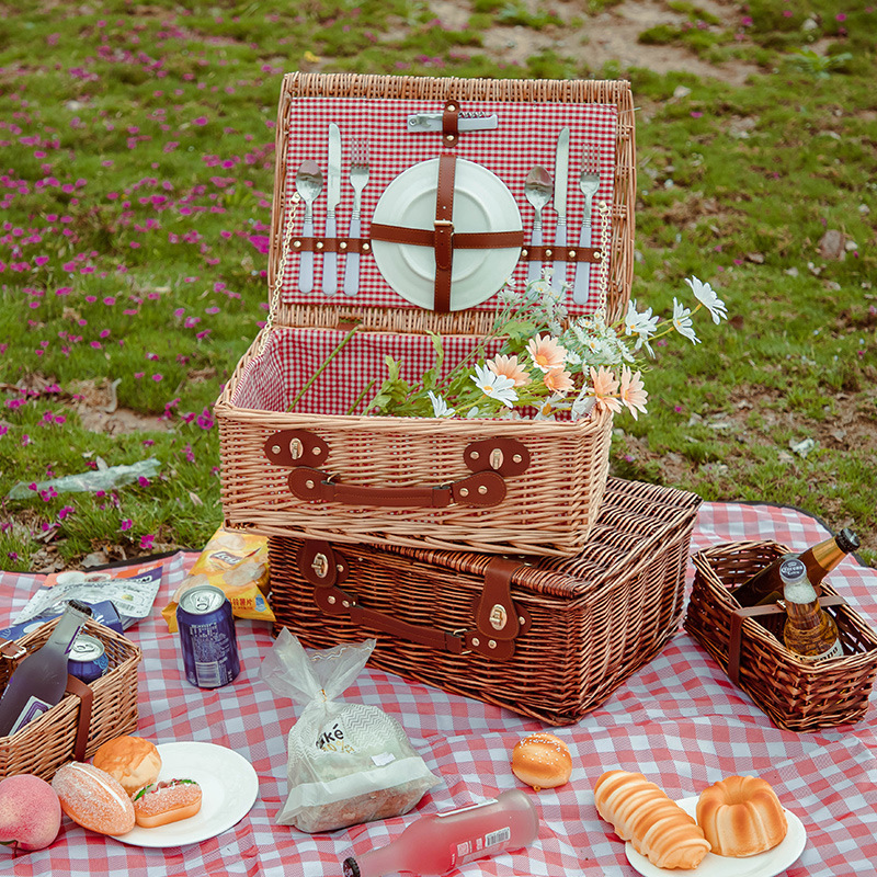 Cesta de picnic de ratán de fábrica cálido amor cesta tejida artificial Cesta portátil de aislamiento térmico de mimbre con tapa