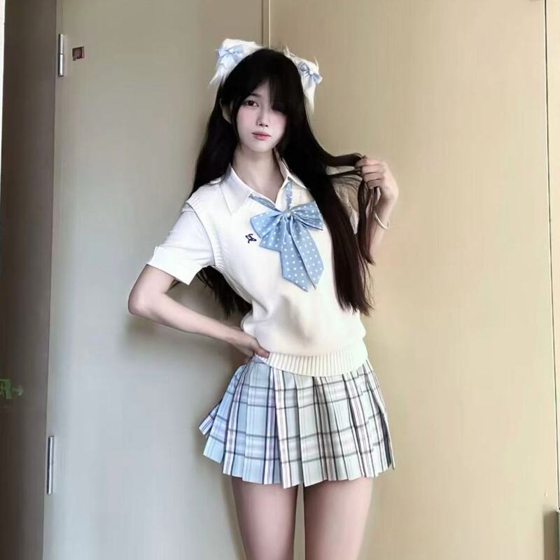 Jk Uniform Original Suit V Neck Knitwear Embroidered Vest Vest Basic Layered Shirt Versatile Water Skirt