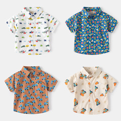 Boys Floral Print Shirt 2024 Summer Fashion Baby Short Sleeve Collar Shirt Children Digital Print Wholesale