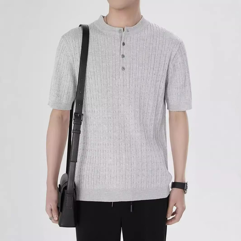 Advanced Sense Light Mature Style Polo Shirt American Niche Designer Men's Knitted Henry Collar T-shirt Short Sleeve Duffy Handsome Men