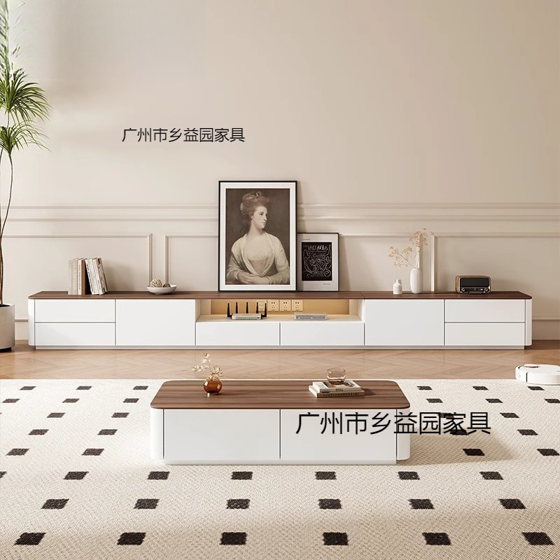 小户型实木茶几胡桃色落地电视柜客厅家用组合法式奶油风电视机柜|undefined
