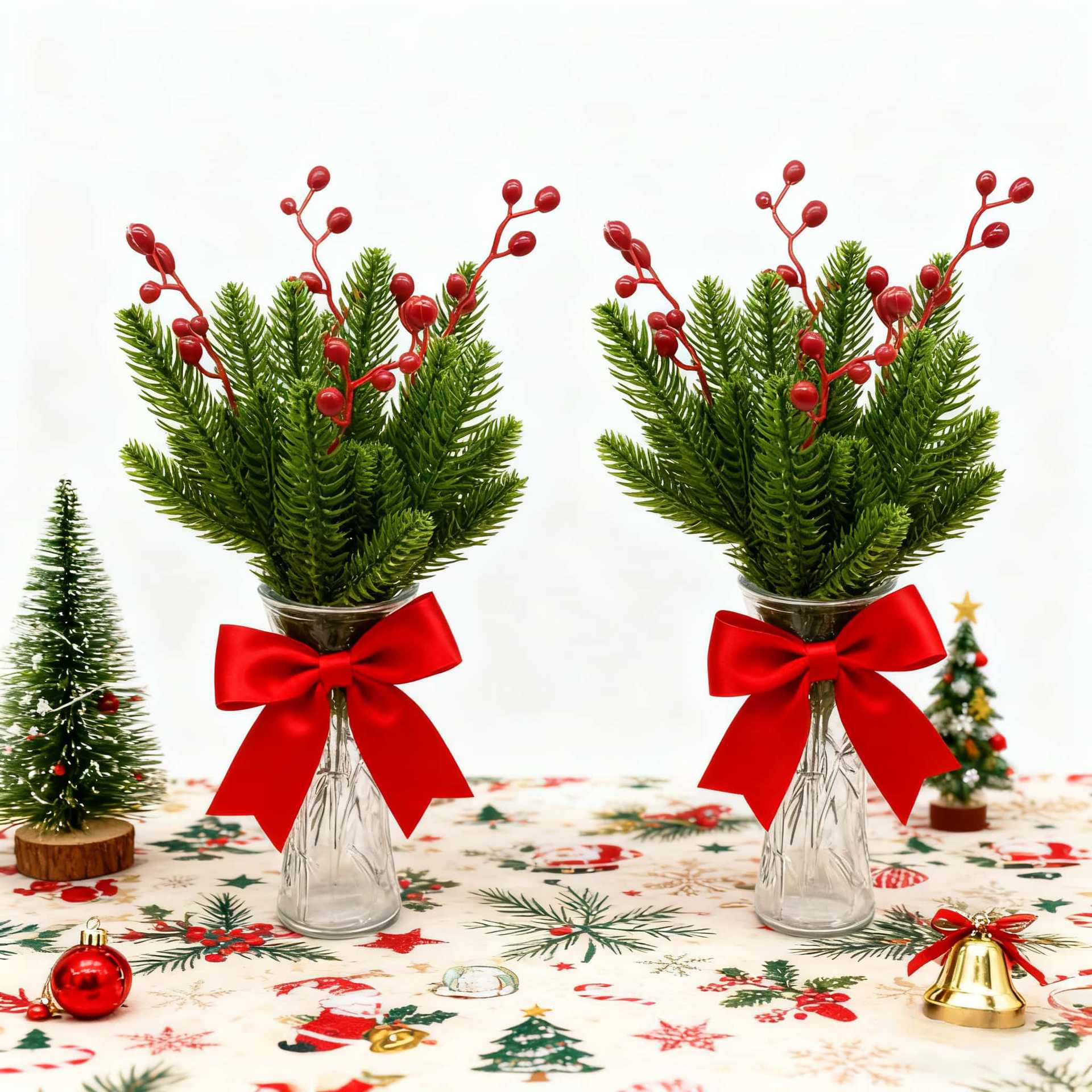 跨境 圣诞PE松针红果Diy人造松枝叶圣诞装饰品花环圣诞工艺品爆款