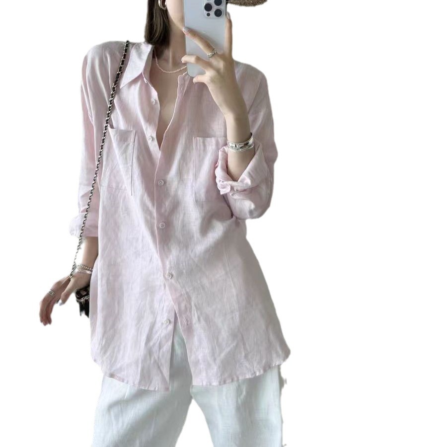 이른 봄 핑크 셔츠 코트 여성의 2025 봄과 가을 느슨한 게으른 스타일 디자인 감각 틈새 긴팔 탑 작은 셔츠