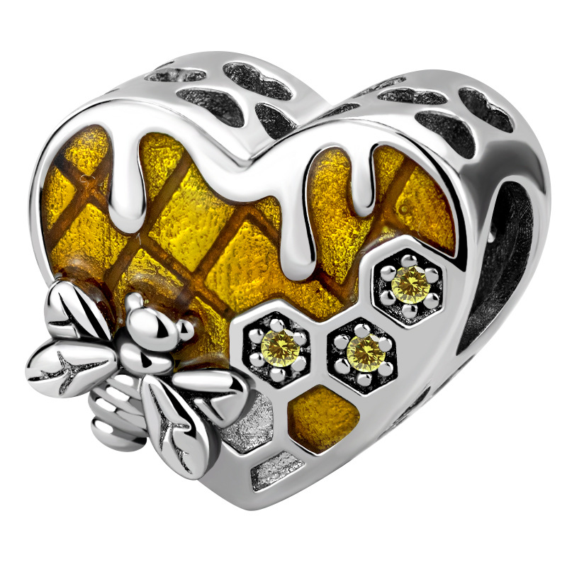 European and American Cross-Border White Copper Jewelry Cute Insect Bee Honeycomb Honey Beads Loose Beads Panjia Bracelet DIY Accessories