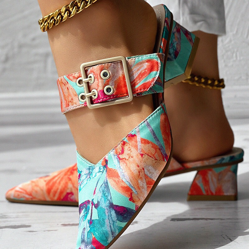 LZT7188A1 color chunky floral high heels