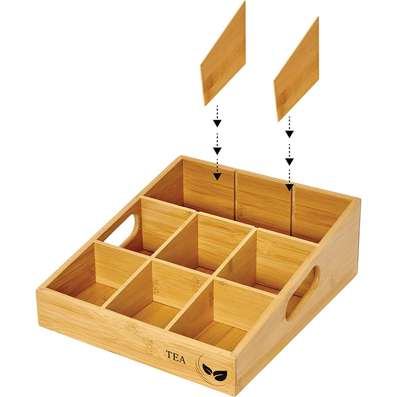 Amazon Full Bamboo Jiugongge Съемная перегородка косой сидящий бамбуковый чайный пакетик для хранения кофе Nan ящик для хранения Бамбуковая коробка
