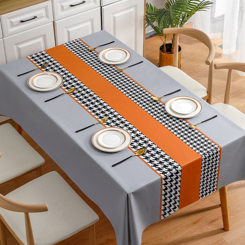 Benzhiya gray houndstooth PVC tablecloth wholesale high-end sense ins style coffee table cloth yarn fabric tablecloth cross-border