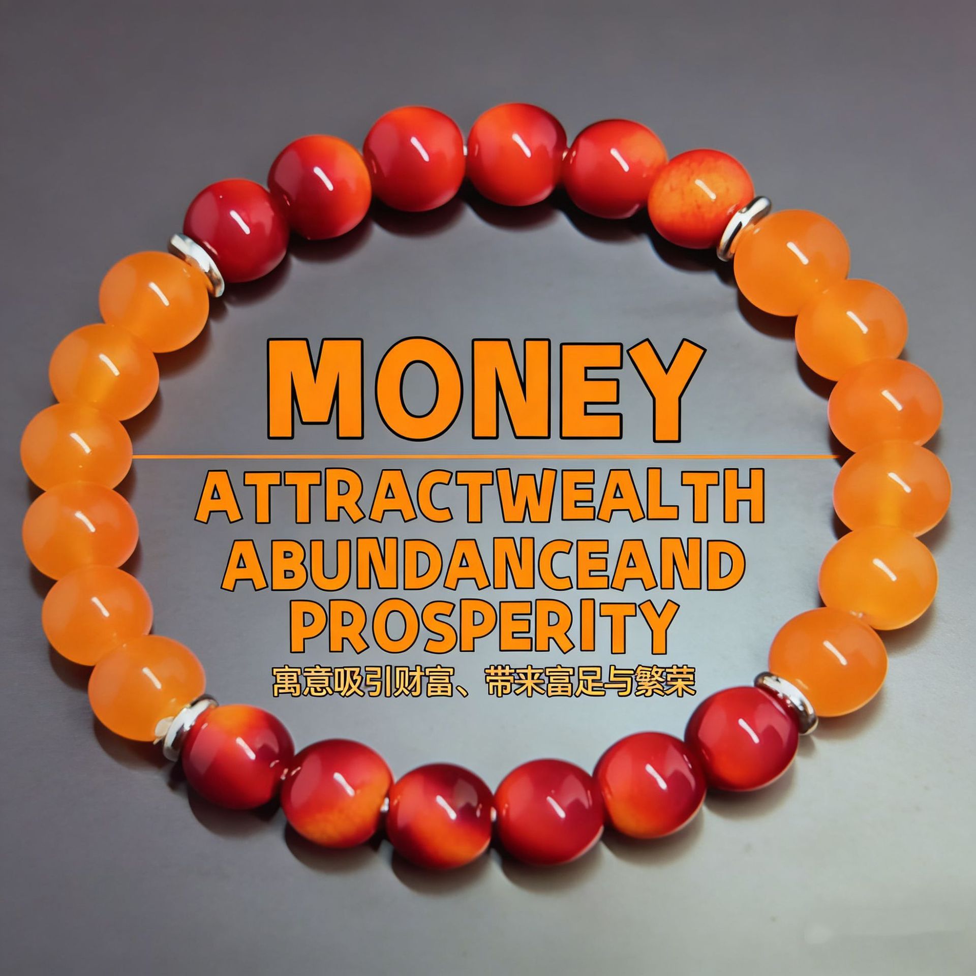 Temu New Product Healing Crystal Popular Item Prosperity and Good Luck Elastic Bracelet 8mm Orange Quartz with Red Gradient