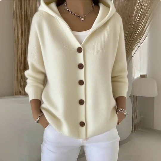 2025 Europa y los Estados Unidos botones de punto con capuchón suéter cardigan nuevo otoño y invierno transfronterizo de color sólido casual moda de mujer