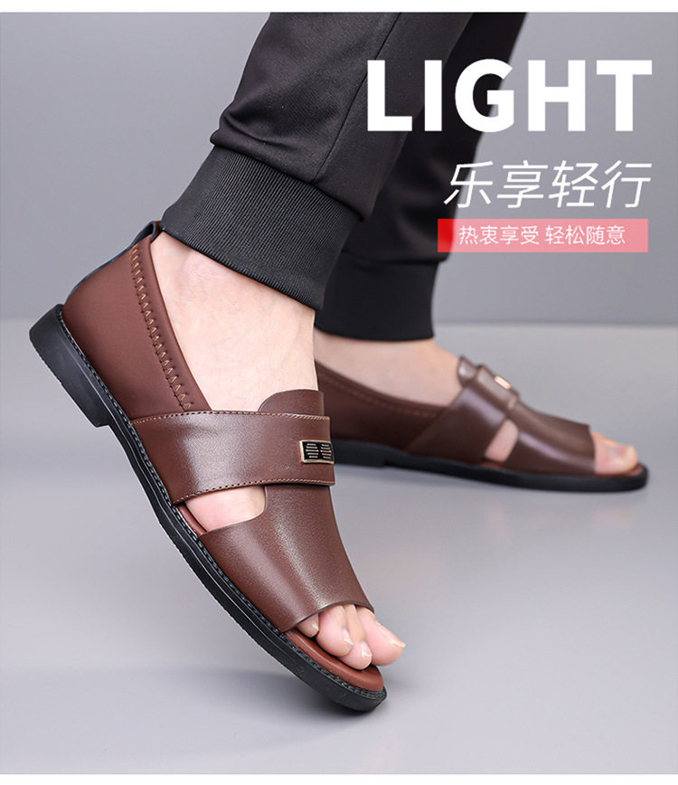 Dép sandal nam quai ngang kiểu La Mã da mềm chống trượt, hở ngón đi biển — Màu nâu , Đen chi tiết 8