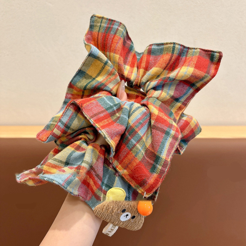 Retro rayas oso bufandas de cabello 2024 otoño y invierno estilo universitario atado tocado de cabello