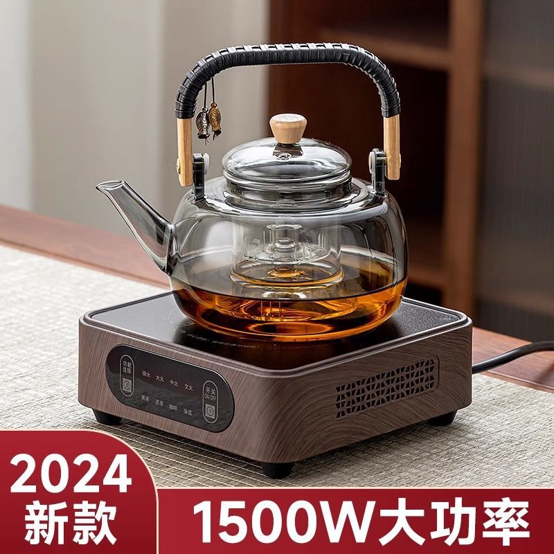 Wood Grain Electric Ceramic Stove Square Tea Maker Thickened Glass Teapot New Stove Set Household Electric Water Boiler