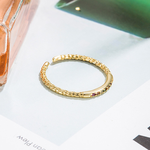 Retro ring for girls, simple niche design, light luxury zircon rainbow fine flash, high-end index finger ring and tail ring, versatile