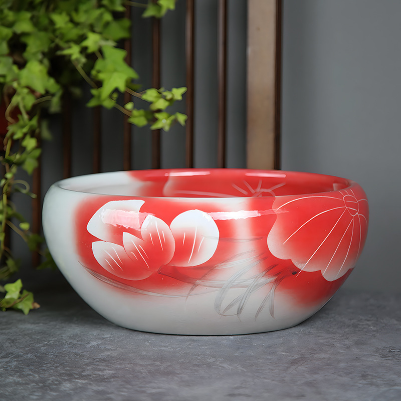 *金魚飼育用景徳鎮陶器大水槽、卸売亀鉢、水耕植物、睡蓮、蓮水槽、卓上飾り|undefined