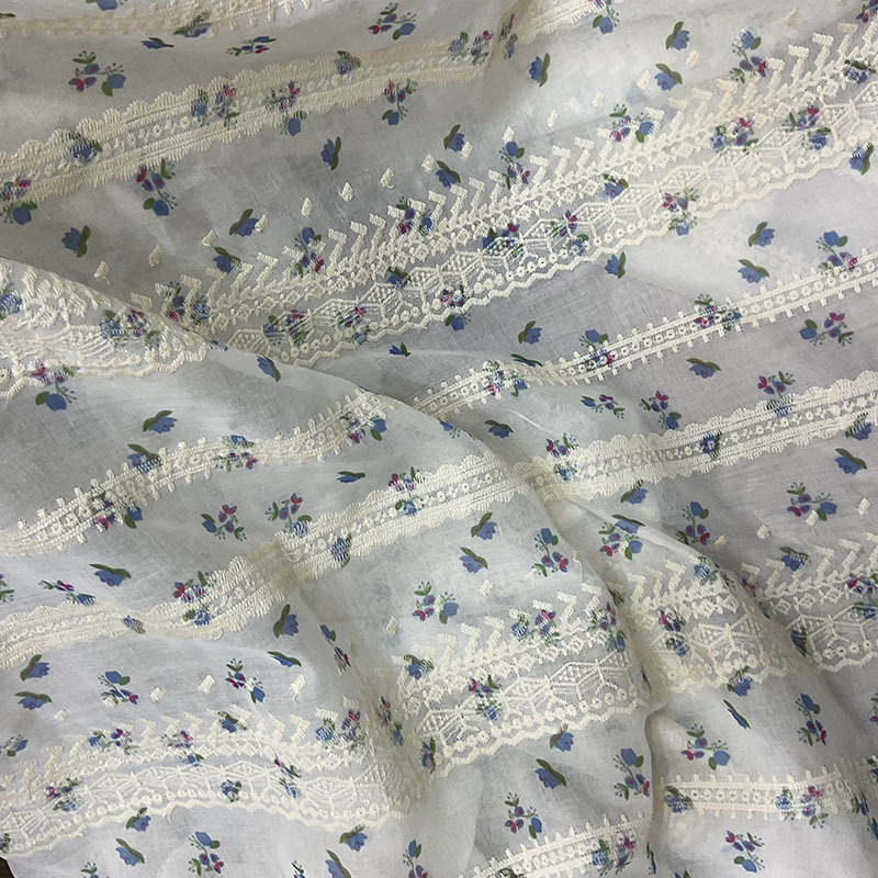 Spring and Summer New Linen Jacquard Lace Floral Cherry Pattern Small Fresh Style Pure Cotton Printed Embroidered Fabric