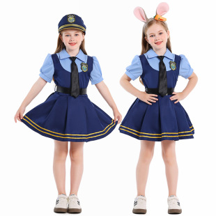Halloween Costume Foreign Trade Style Girl Dress Game Cos Police Officer Short Sleeve Bubble dress Role Play