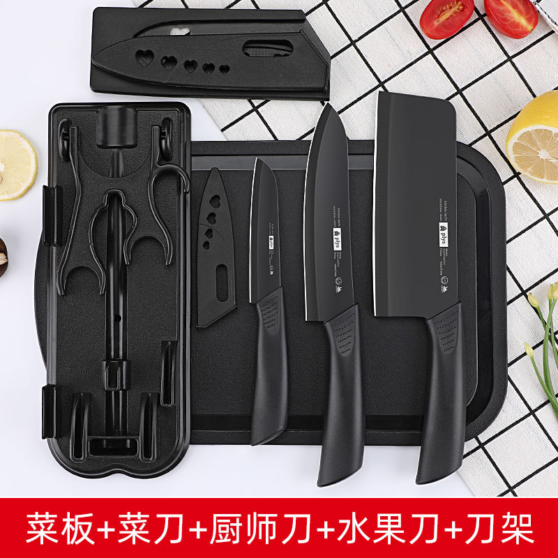 모조 도자기 세트 블랙 [3 피스 세트 + 커팅 보드 + 나이프 레스트]-60 °-15.5 cm-115mm 이상