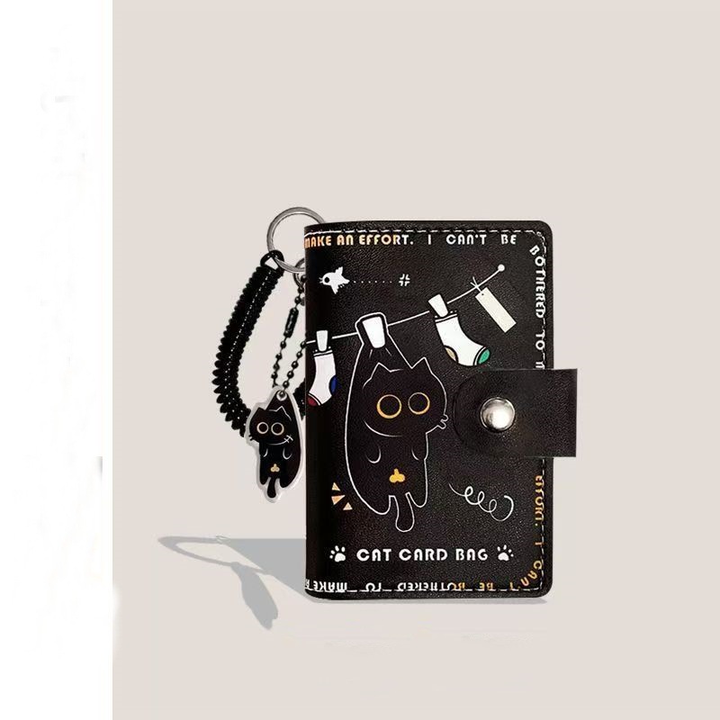 Little black cat design, cute cardholder, bank card and student ID storage, multi-card slot organizer, large capacity card and coin purse
