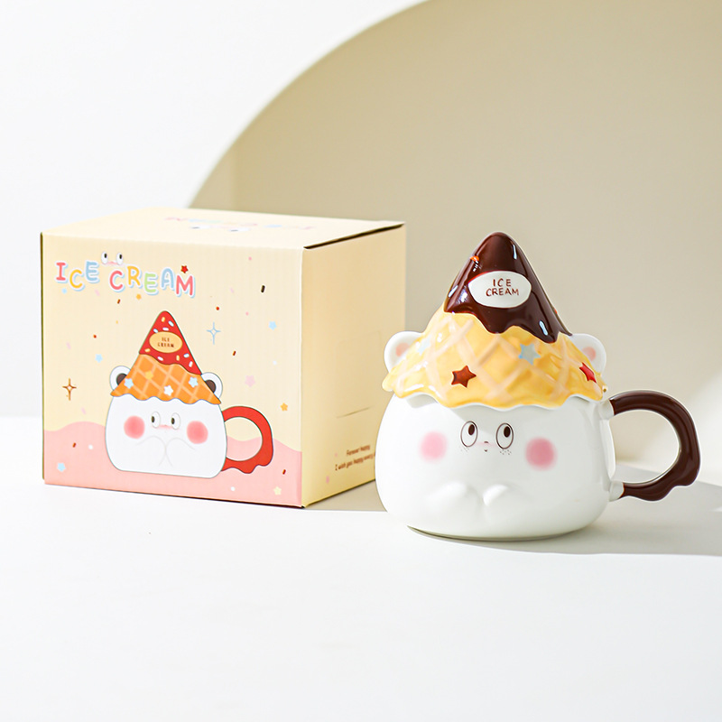 Taza de caricatura de cerámica de alta cara, taza de regalo para una amiga, taza de corazón de una niña, taza de desayuno casera