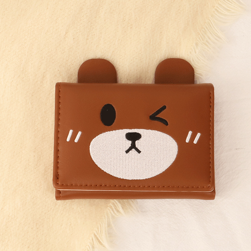 Panda tríptico billetera femenina corta estudiante billetera plegable de dibujos animados lindo animal pequeño pato amarillo Rana titular de la tarjeta