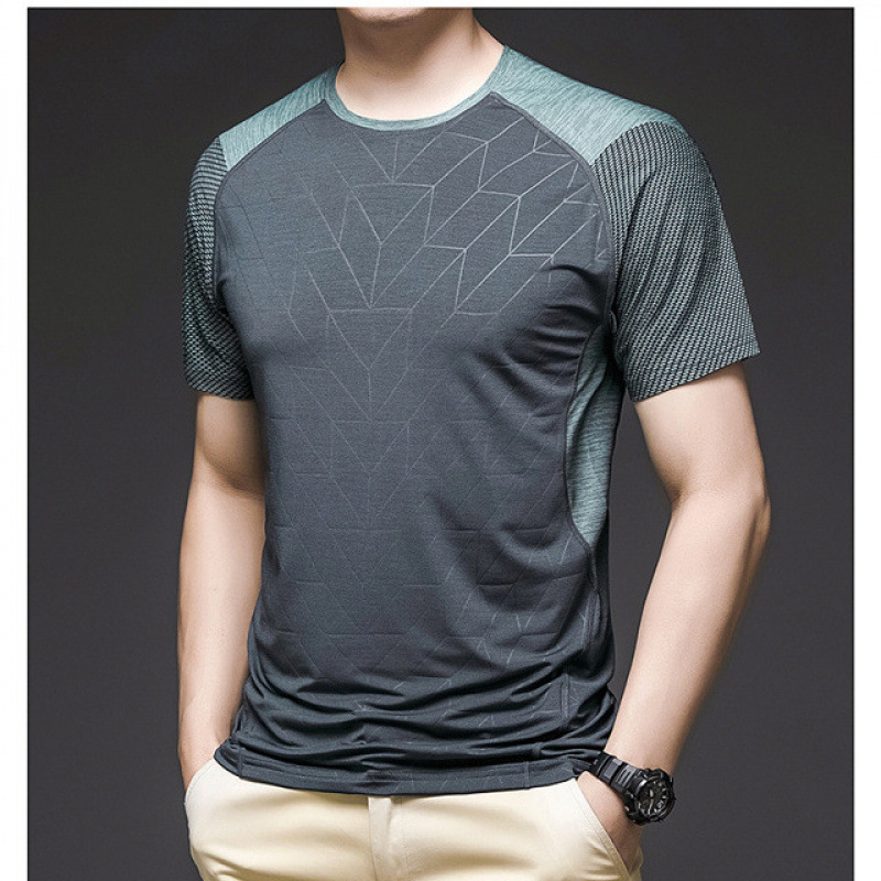 Camiseta de seda de hielo de manga corta para hombres, camiseta de secado rápido, estampado oscuro, moda de cuello redondo, nueva camiseta deportiva de fitness, delgada y transpirable.