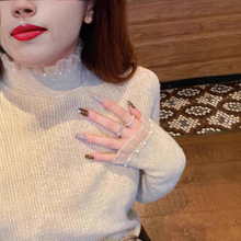 小香风半高领内搭打底衫女冬季春秋新款珍珠毛衣2025蕾丝针织上衣