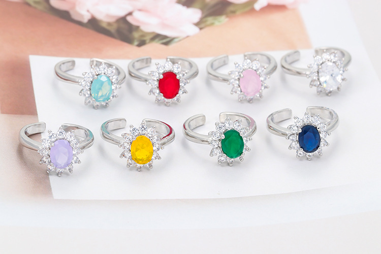 10g Weight Fashion Flower Copper Open Ring Plating Inlay Zircon Copper Rings