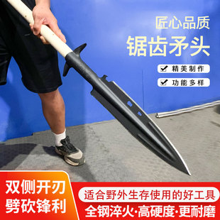 Army Seal Hunting Spear Knife Outdoor Multifunctional Shovel All Steel Serrated Tip Shovel Overlord Gun with Tip Long Spearhead Martial Arts Gun