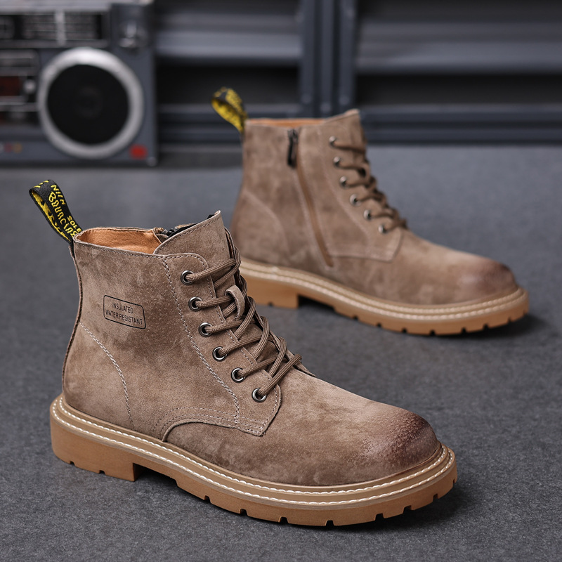 Men's soft leather ankle boots High help desert yellow boots hipster men's shoes_voghion.com