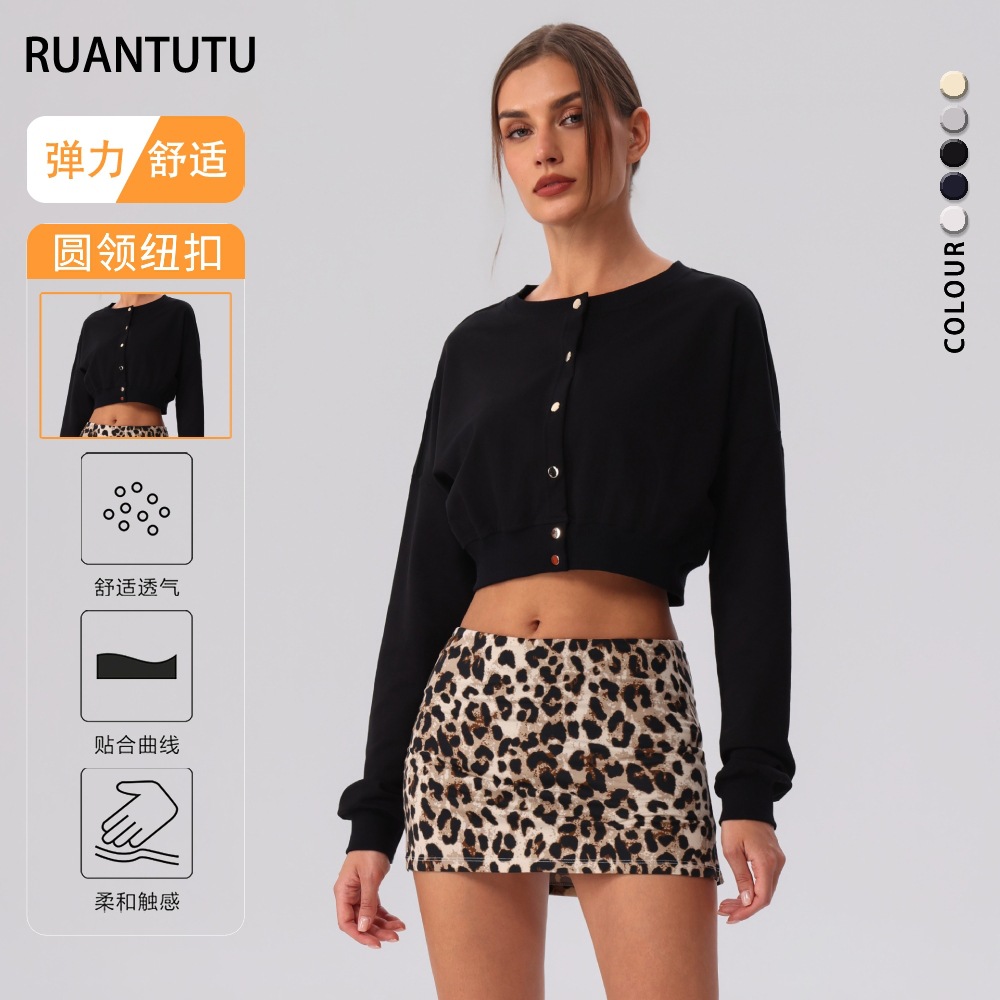 A principios de otoño Amazon nuevo nicho de diseño botón corto suéter acondicionamiento casual al aire libre chaqueta de carrera cardigan