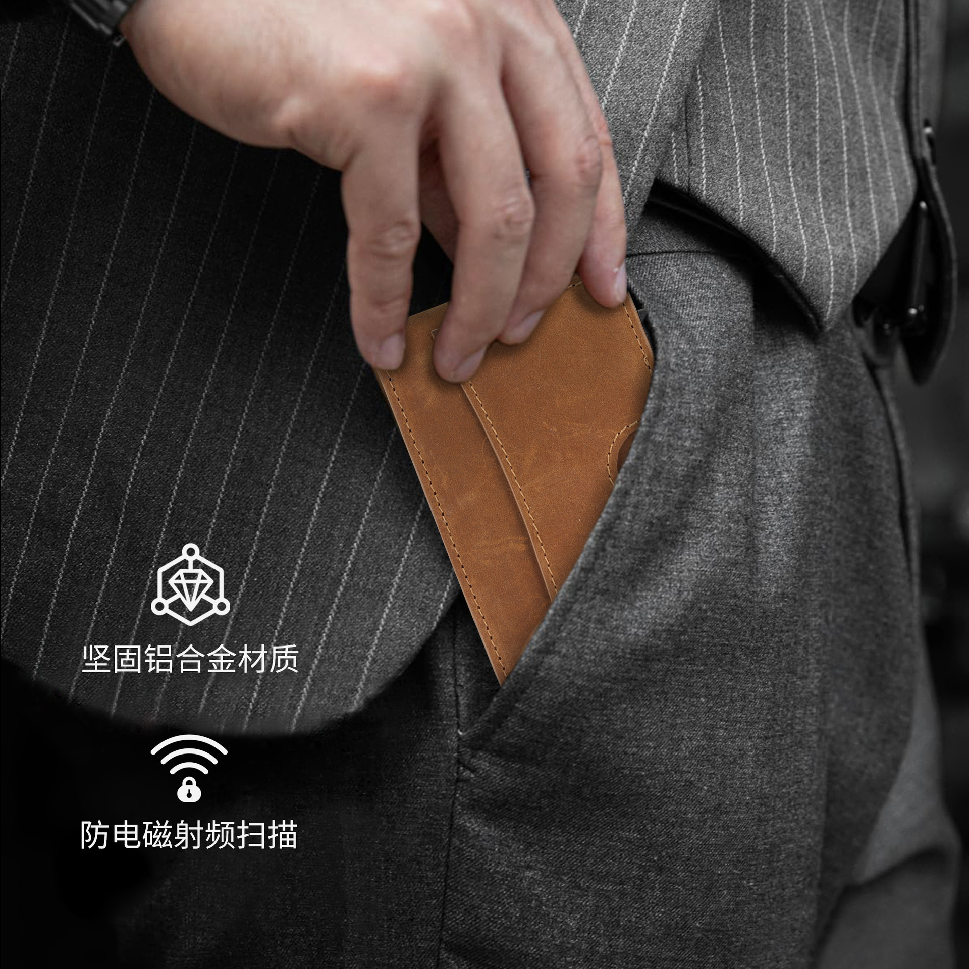 El titular de la tarjeta de Europa y los Estados Unidos, la primera capa de la cartera de cuero de vaca, aleación de aluminio y aluminio, nuevo diseño de cartera de metal, cartera de cuero para hombres, sensación de alto nivel.