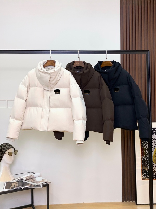 2025MIU家新款鹅绒短款羽绒服女宽松立领外贸长袖咖色户外服装|undefined