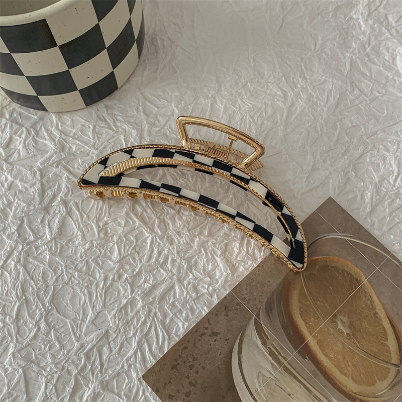Moon, Rectangle, Checkered Pattern Women's Gender Simple Style Classic Style Moon Rectangle Checkered Acetic Acid Sheets Hair Claws