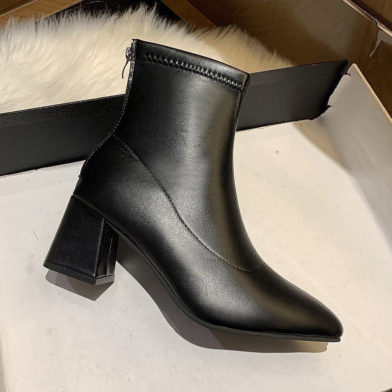 Thick-Heeled Boots, Square-Toe Short Boots, French Design, Thick-Heeled Small Nude Boots, Short Boots, 2025 Autumn and Winter New Style Thick-Heeled Boots, Square-Toe Short Boots, French Design, Thick-Heeled Small Nude Boots, Short Boots, 2025 Autumn and Winter New Style