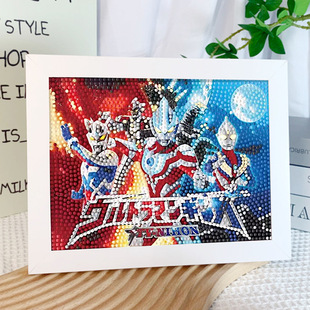 2024 New Ultraman children's cartoon cartoon handmade diy Diamond stickers full diamond sticking Diamond painting brick with frame