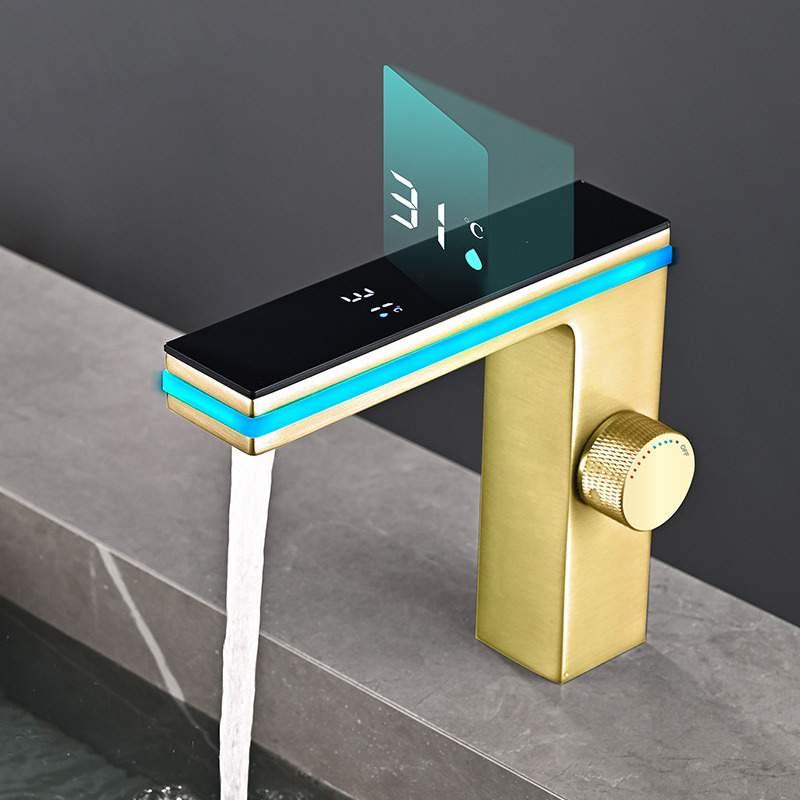 Comercio exterior transfronterizo toda la luz ambiental de cobre pantalla digital lavabo grifo LED pantalla inteligente temperatura lavabo frío y caliente dragón