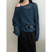 鹿西 呼吸感羊毛镂空针织罩衫+吊带长裙配腰包新款慵懒套装ss782