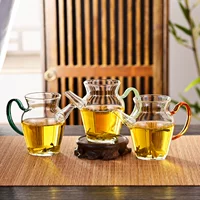 Glass teapot, small flavored tea server with colored handle, compact exquisite design