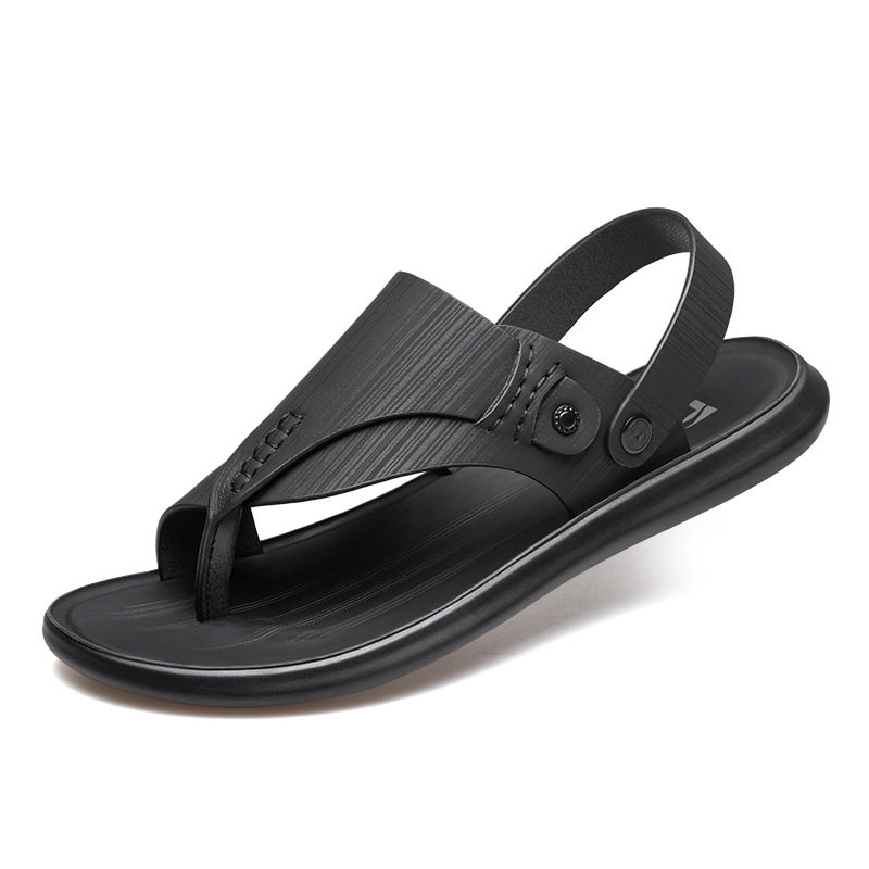 Dép sandal nam quai ngang mềm mại, hở ngón, đế bệt 1,5 cm, đi biển và dạo phố — 55216 màu đen
