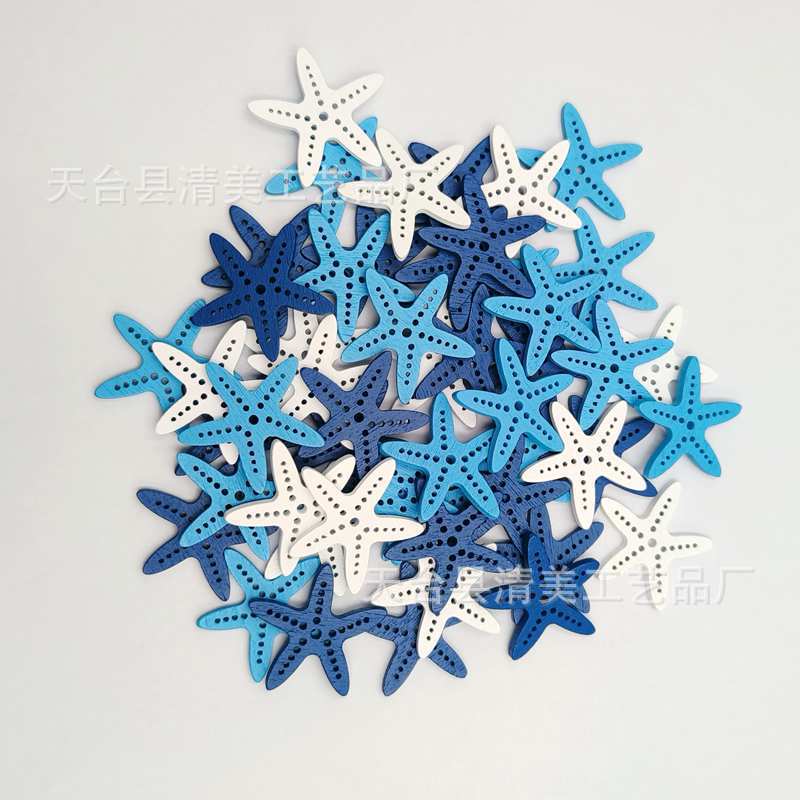 3cm estrellas de mar azul oscuro azul claro blanco de tres colores DIY de madera artesanías decorativas bloques de construcción pintados para niños