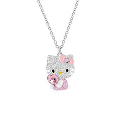 施家1:1对版粉色少女心猫咪项链女施华洛可爱童趣KT猫锁骨链代发