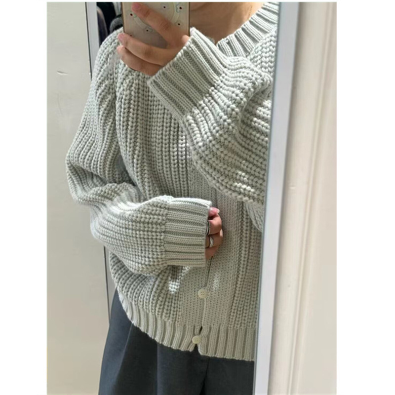 Korean Style Knitted Cardigan Sweater for Women Pure Color Autumn and Winter Gentle Loose Versatile Single-Breasted Knitted Cardigan Jacket for Women Trendy