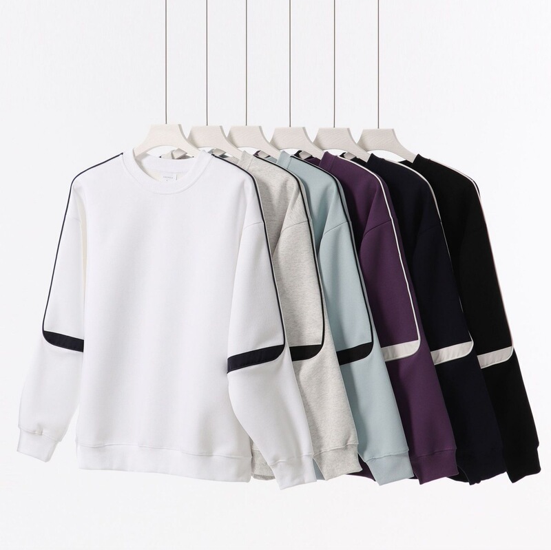 Spring and Autumn Best-Selling Trendy Cotton Patchwork Sleeve Crew Neck Sweatshirt for Men, American Style Casual Pullover Couple Sweatshirt Wholesale