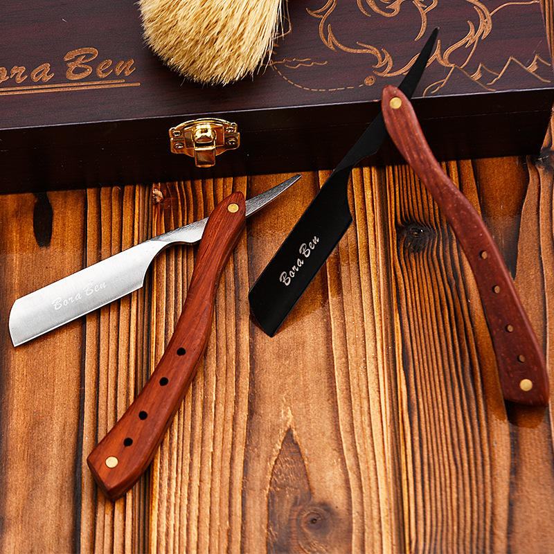 Red Pear wooden handle old-fashioned folding manual Shaver holder stainless steel shaving knife shaving knife shaving knife haircut measuring knife Red Pear wooden handle old-fashioned folding manual Shaver holder stainless steel shaving knife shaving knife shaving knife haircut measuring knife