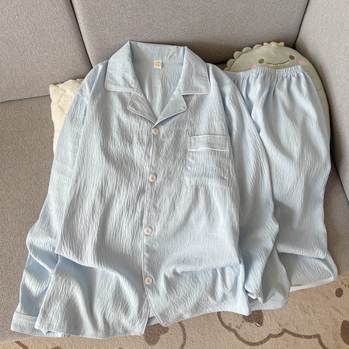 Primavera y otoño delgada pijamas de algodón nublado hombre ocio simple color sólido vestido en vivo conjunto de ropa de casa comercio exterior al por mayor