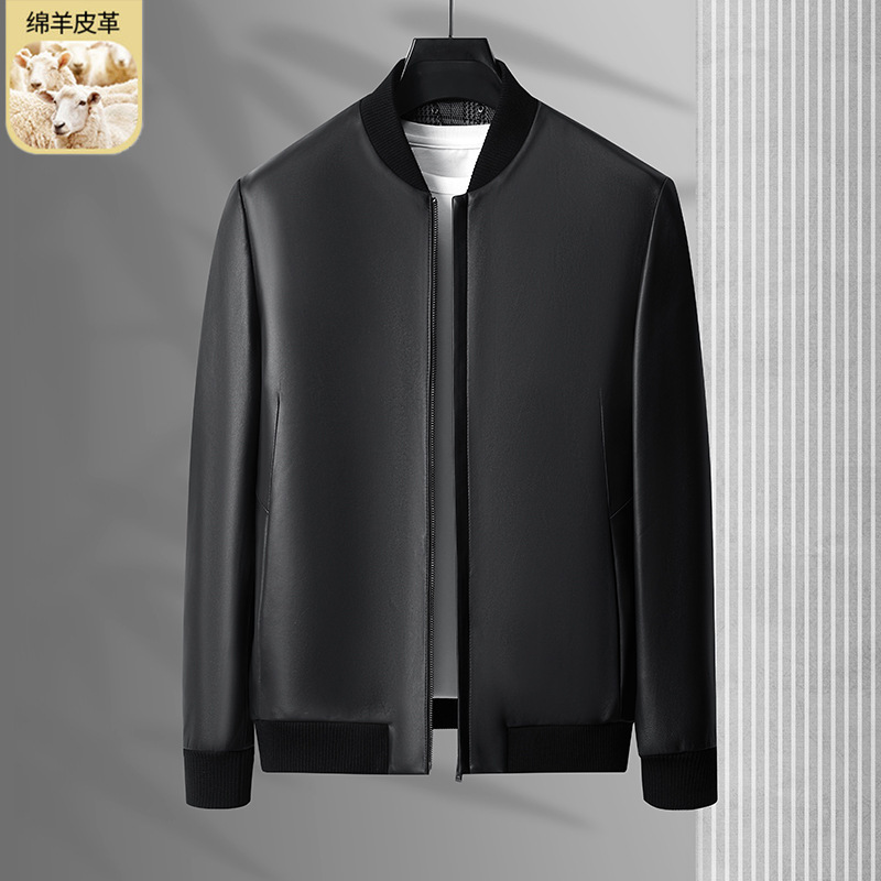 Men's Autumn and Winter Genuine Leather Jacket Men's Business Casual Goatskin Jacket Baseball Collar Short Motorcycle Leather Jacket Men's Clothing