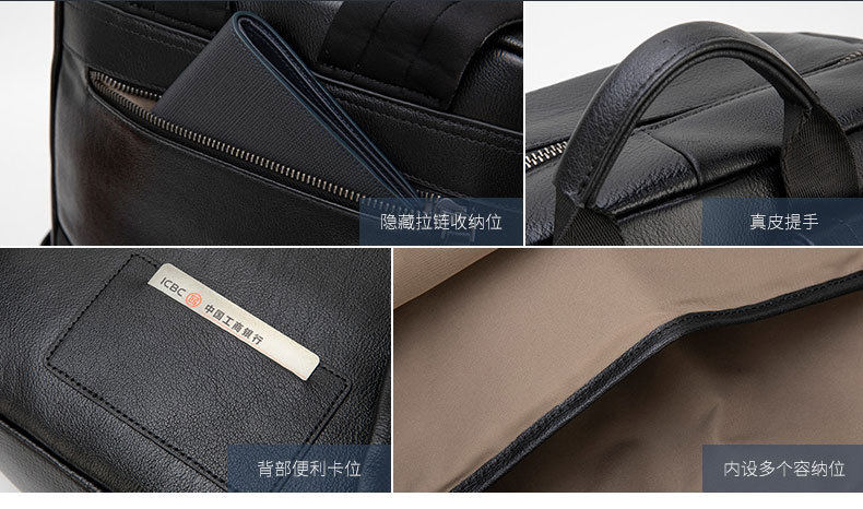 Ba lô nam da bò đầu lớp công sở đa năng, ngăn máy tính 14 inch, dung tích lớn đi công tác — Da Nappa màu đen, mô hình TOGO chi tiết 7