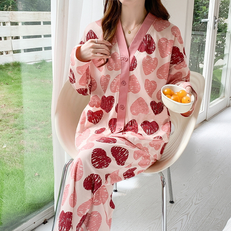 2025年新款家居服少女风开衫长袖长裤套装甜美可爱印花春秋季睡衣|undefined